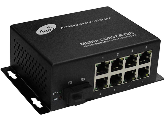 10/100M Commercial Fiber Media Converter พร้อม 1 Fiber และ 8 Ethernet Ports