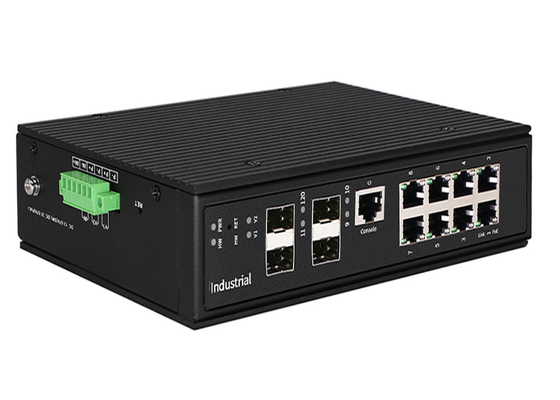 สวิตช์ POE อุตสาหกรรมที่มีการจัดการ พอร์ตอีเธอร์เน็ต 8GE POE + พอร์ต GIGA SFP 4 พอร์ต