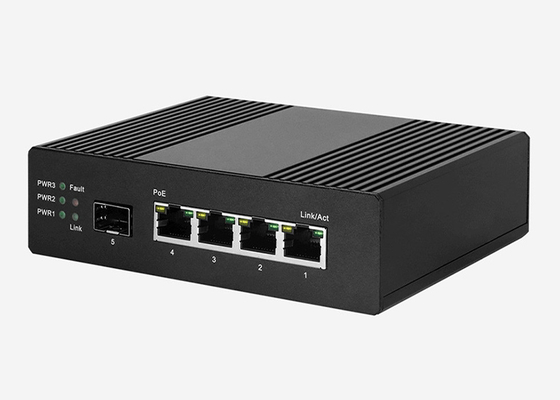 Din Rail 100mbps POE Switch พร้อมไฟเบอร์ SFP 1 พอร์ตและพอร์ต PoE 4x100M