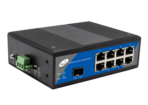 ความเร็วในการเจรจาอัตโนมัติ Gigabit Fiber Switch ที่ไม่มีการจัดการพร้อมสล็อต SFP 1 พอร์ตและพอร์ตอีเทอร์เน็ต 8 พอร์ต