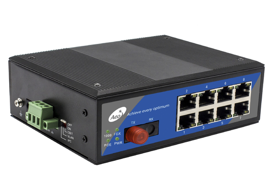 10/100/1000Mbps POE ไฟเบอร์สวิตช์ 0-100km ด้วย 1 Port ไฟเบอร์และ 8 Port Ethernet POE