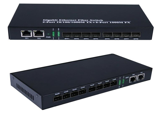 สวิตช์ไฟเบอร์ Gigabit Ethernet 1.25Gbps 8 สายพานไฟเบอร์ SFP และ 2 สายพาน RJ45