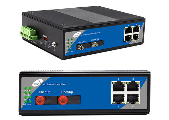 สวิตช์ POE ไฟเบอร์ออปติกอุตสาหกรรม 4 พอร์ต Full Gigabit