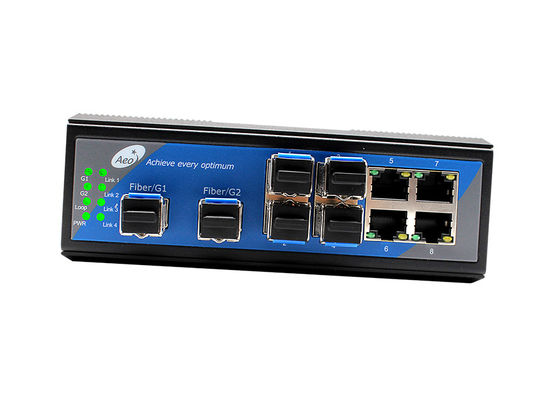 รางคู่มืออุตสาหกรรมสวิตช์ SFP 2 กิกะบิต SFP และอีเธอร์เน็ต 10 / 100Mbps 4 พอร์ตและพอร์ต SFP 10 / 100Mbps 4 พอร์ต