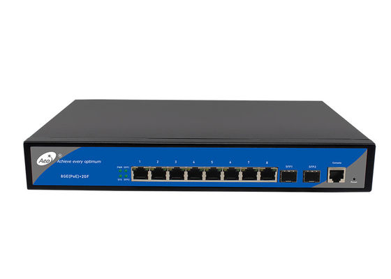 สวิตช์ Gigabit ที่มีการจัดการ IP30 8 พอร์ต 8 พอร์ต POE 2 ช่อง SFP