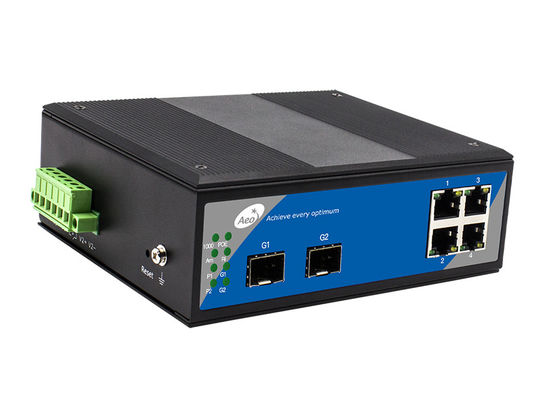10/100 / 1000M สวิตช์อีเธอร์เน็ตอุตสาหกรรมที่ไม่มีการจัดการ 4 พอร์ต POE 2 SFP