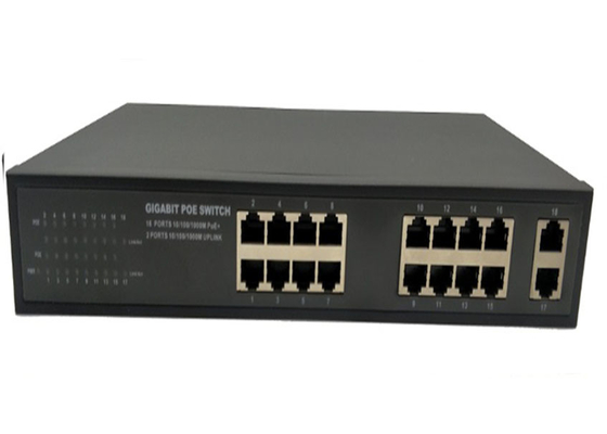 สวิตช์ POE Gigabit Ethernet พร้อมพอร์ต POE 16 พอร์ต 2 พอร์ตอัปลิงค์