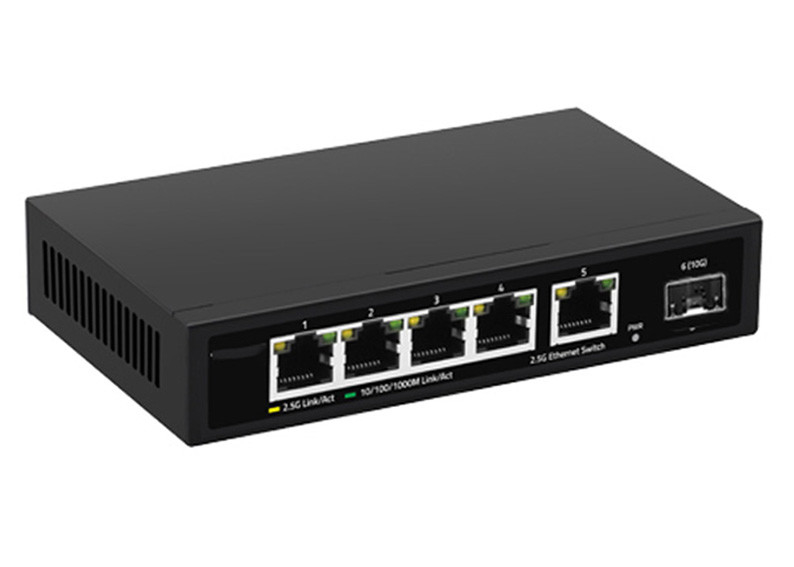 สวิตช์ไฟเบอร์อีเธอร์เน็ต DC12V 5 พอร์ต 2.5 G สวิตช์พร้อม 10G SFP + Uplink