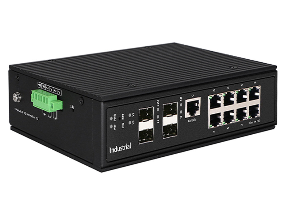สวิตช์ POE อุตสาหกรรมที่มีการจัดการ พอร์ตอีเธอร์เน็ต 8GE POE + พอร์ต GIGA SFP 4 พอร์ต