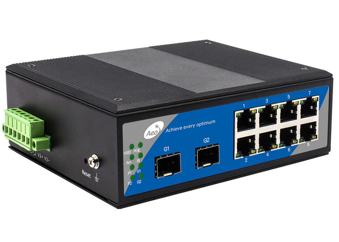 10 พอร์ตสวิตช์ Gigabit Industrial Unmanaged เต็มรูปแบบพร้อมพอร์ต RJ45 8 พอร์ตและพอร์ต SFP 2 พอร์ต