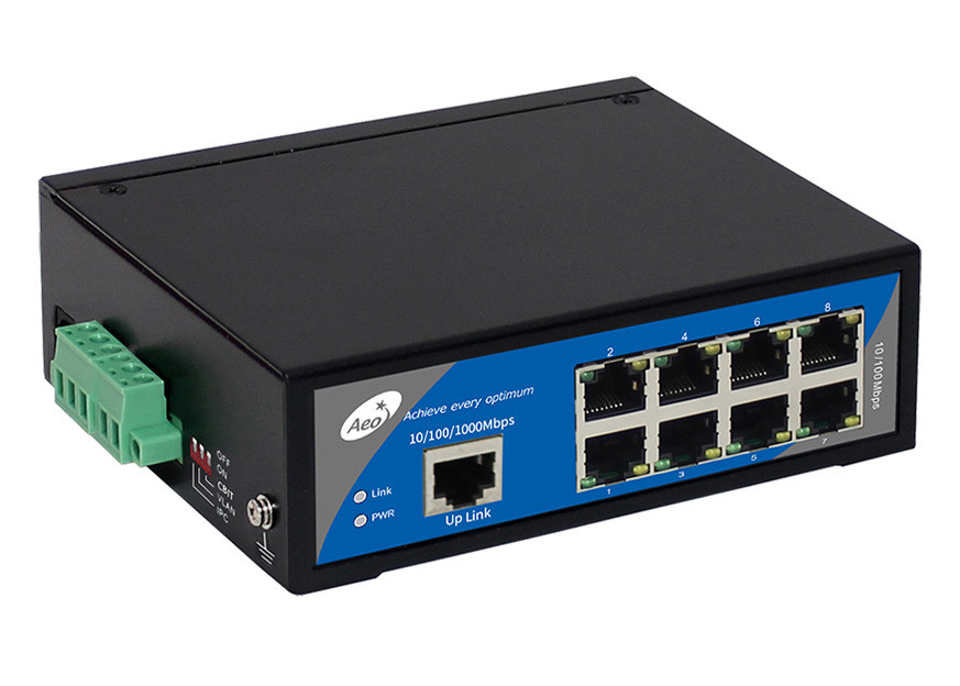 สวิตช์ POE อุตสาหกรรม 8 พอร์ตพร้อมพอร์ต POE 8x100M + พอร์ตอัปลิงค์ RJ45 1x100Mbps