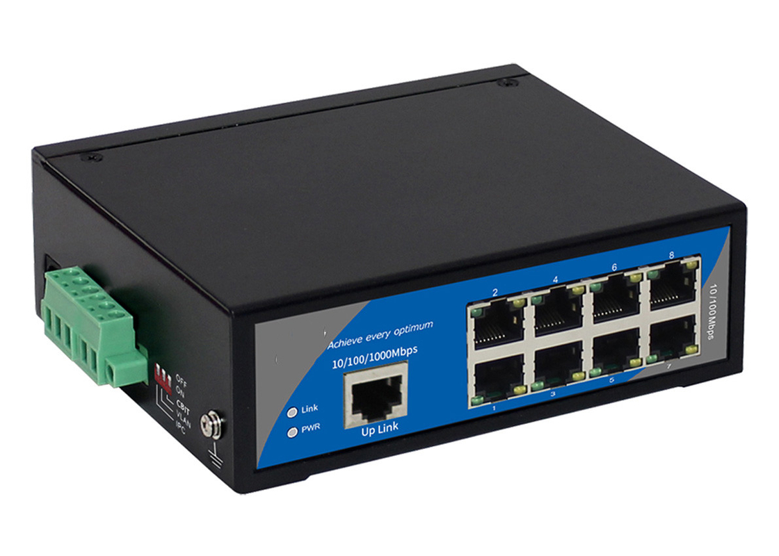 9 พอร์ต 100M Industrial Ethernet Switch IP40 เคสอะลูมิเนียม ราง DIN/ตัวยึดผนัง