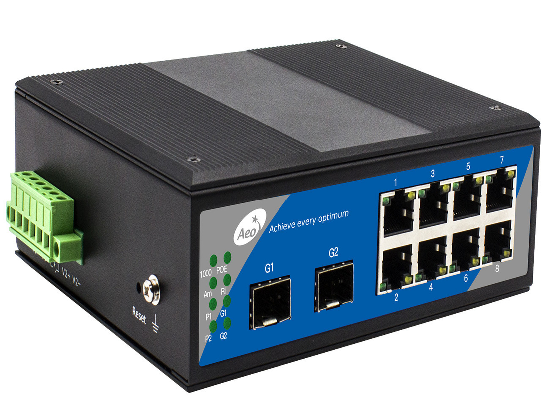IP40 SFP ไฟเบอร์สวิทช์ เก็บและส่งต่อด้วยสล็อต 2 SFP และ 8 ท่าอีเทอร์เน็ต