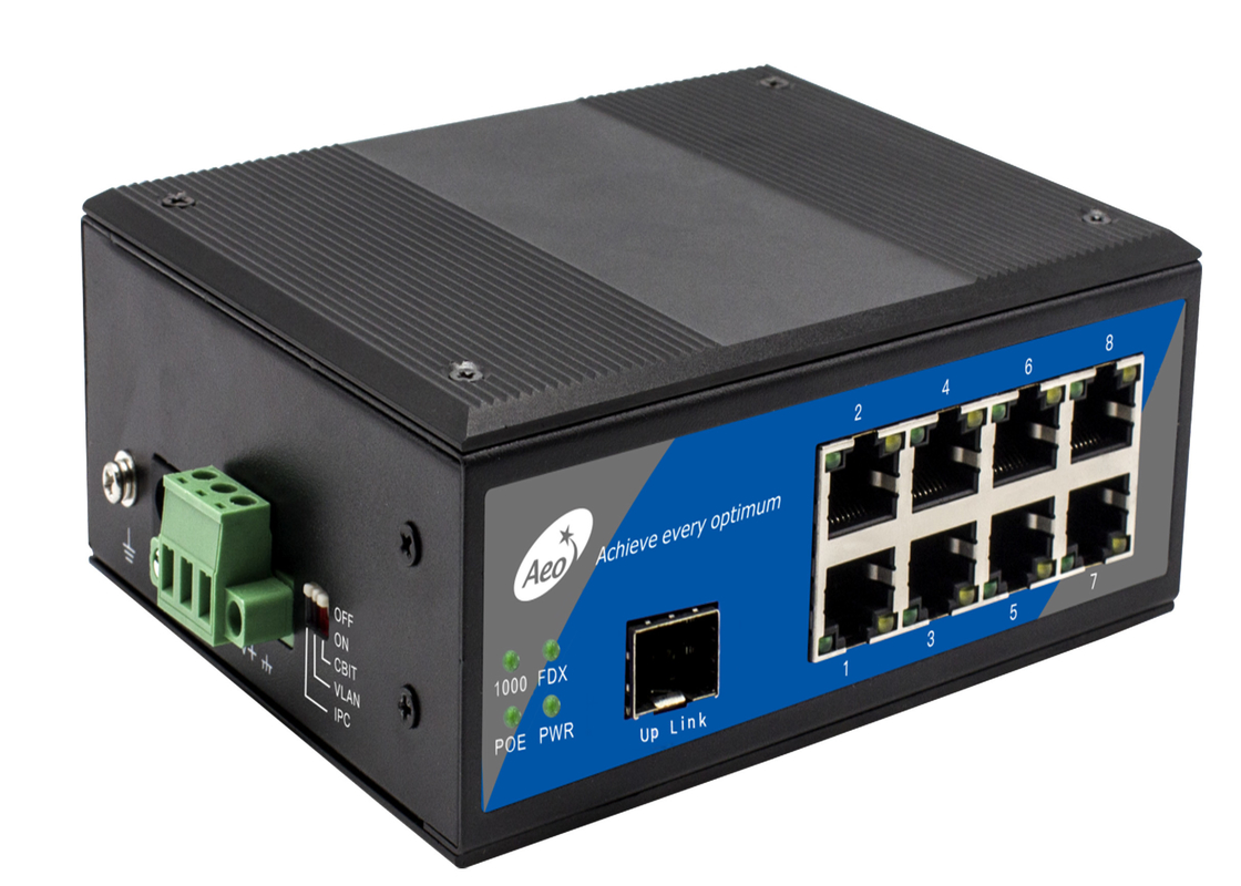 สวิตช์อีเทอร์เน็ต POE Port Single Fiber Port พร้อมไฟฟ้าภายนอก 8 ท่า