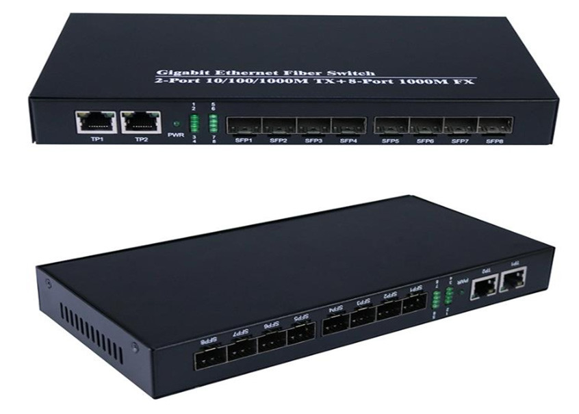 สวิตช์ไฟเบอร์ Gigabit Ethernet 1.25Gbps 8 สายพานไฟเบอร์ SFP และ 2 สายพาน RJ45