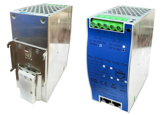 DIN-Rail Industrial 10G 90W 802.3bt PoE++ เครื่องฉีดด้วย AC + DC
