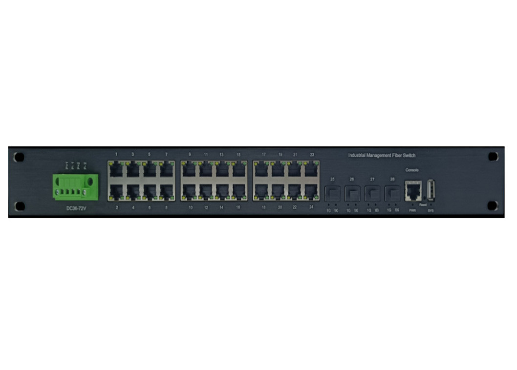 บริหารงานอุตสาหกรรม Ethernet Switch ด้วย 24 10/100/1000Base-T (((X) Port และ 4 10G SFP + Port