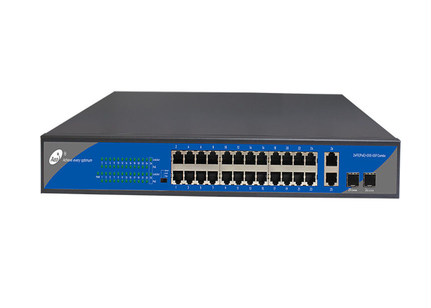 สวิตช์อีเธอร์เน็ต POE 10 / 100M 24 พอร์ตพร้อมพอร์ต Combo 2 Gigabit
