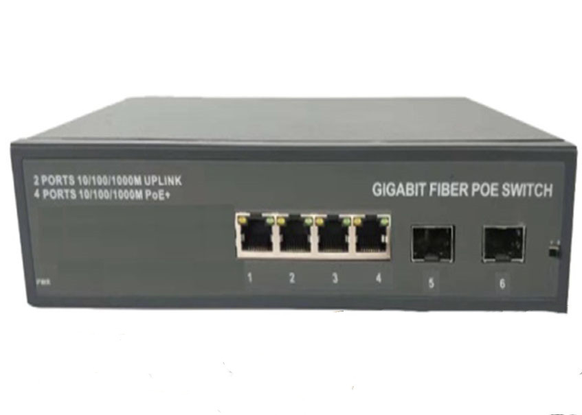 สวิตช์ไฟเบอร์ Gigabit POE SFP แบบเต็มสวิตช์อีเธอร์เน็ต Poe 4 พอร์ตพร้อม 2 Sfp