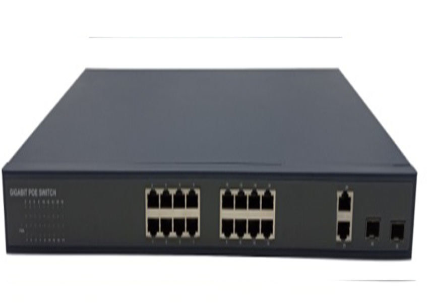 สวิตช์ไฟเบอร์ POE SFP พลังงานสูง 16 พอร์ต POE 2 พอร์ต SFP 2 พอร์ตอัปลิงค์