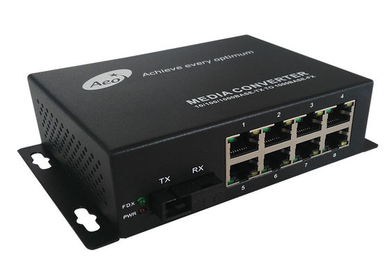 Gigabit 8 Port Ethernet Fiber Media Converter พร้อม 1 ไฟเบอร์และ 8 พอร์ต POE